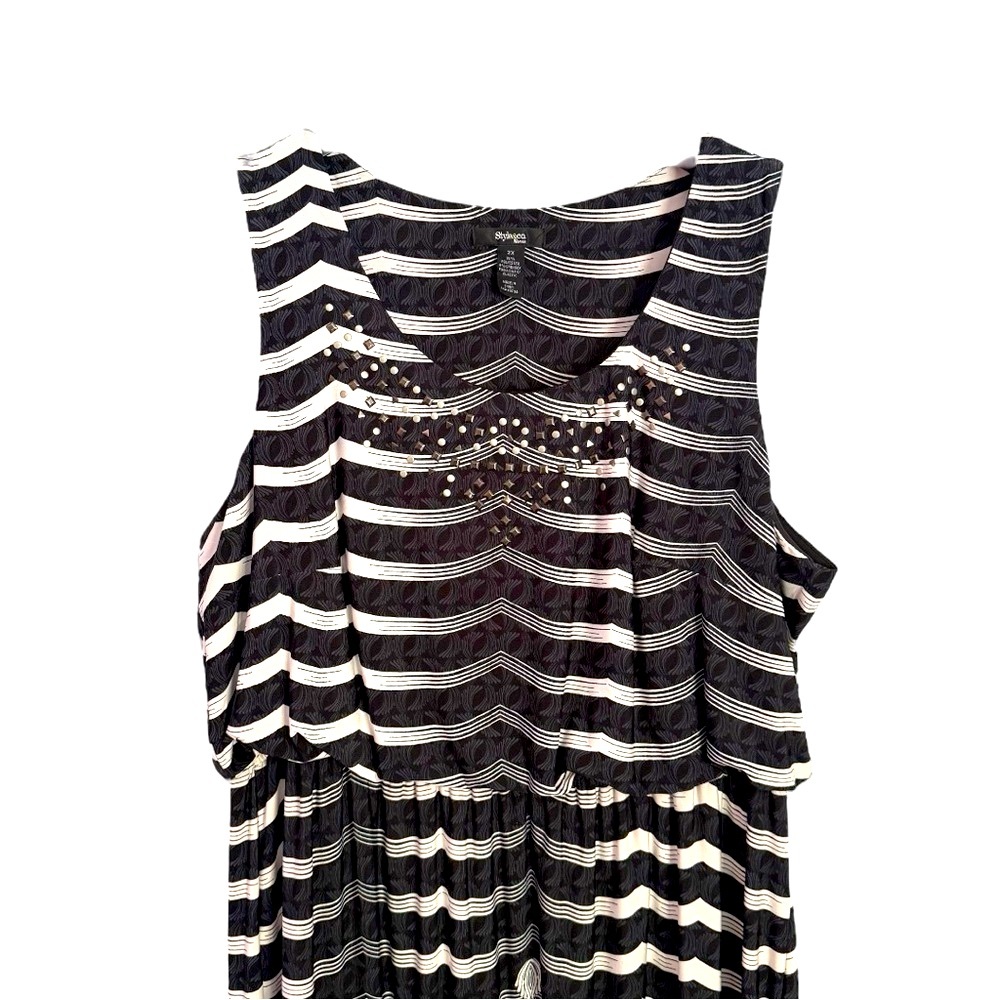 Style & Co Tranquil Waves Black White Embellished Maxi Dress 2X - Picture 6 of 15